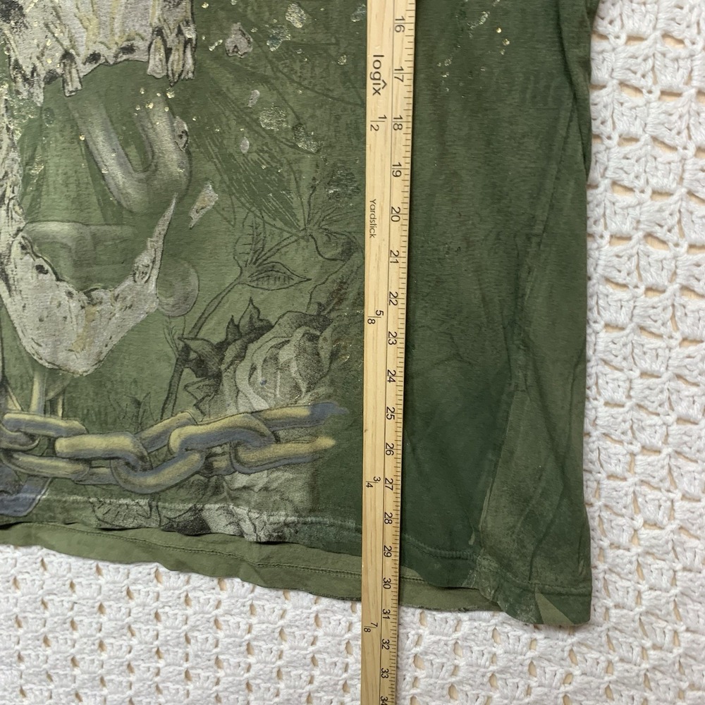 Raw State Affliction T-Shirt Olive Green Men 2XL Skull Crown‎ Flowers 100%Cotton - Picture 7 of 8